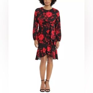 London Times Petites Dress Floral Print Crewneck Long Sleeve Fit Flare 12P